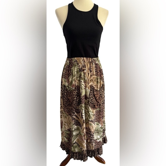 Unbranded Made in Texas Leopard Print BOHO Stretch Pockets Midi Skirt Size Small - Picture 3 of 13